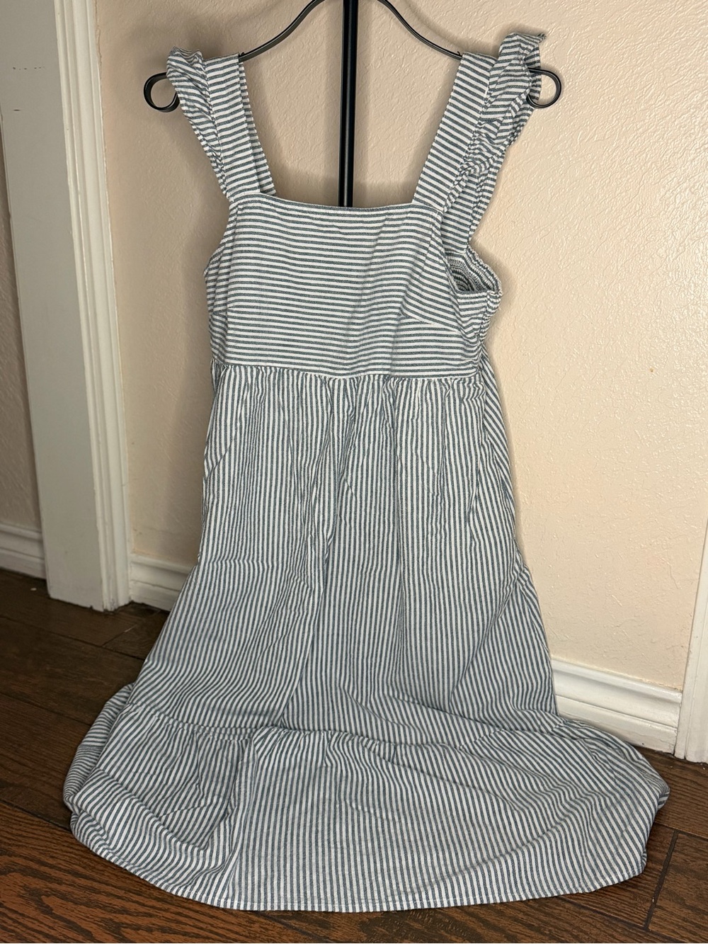 Universal Thread Blue and White Striped Maxi Dress with Ruffle Straps